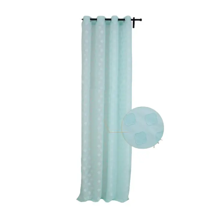 Cortina de tela semitranslúcido lino y poliéster con diseño de trebol de cuatro hojas.140x260cm,decoracion para hogar. - 1