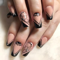 Kit De Uñas Postizas De Presión Para Mujeres Y Niñas 24 Piezas Juego De Uñas Postizas Cortas Cuadradas Con Diseño De Flores Geométricas Y Brillo Moda Oficina - details 54