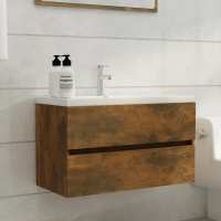 vidaXL Mueble de lavabo madera de ingeniería 80x38,5x45 cm en color Negro/Gris sonoma/Gris hormigón y más | almacenamiento funcional diseño moderno para baño dormitorio sala - details 6