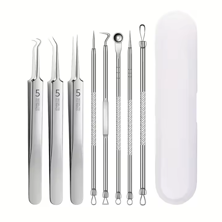 Kit De 8 Piezas Para Eliminar Quistes Y Acné Herramientas De Extracción Profesionales De Acero Inoxidable Para Todas Las Tipos De Piel Set De Popper De Puntos Negros - 1