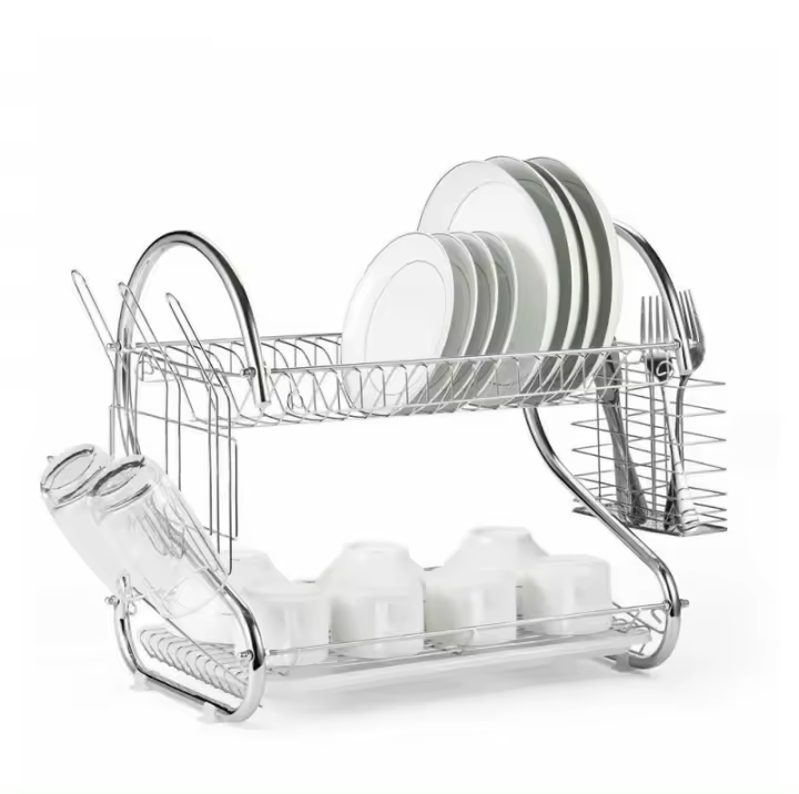 Escurreplatos plegable con bandeja de goteo y soporte escurre platos 2 niveles - 1