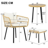 Juego de 5 sillas de Ocio de Jardín incluye 1 Mesa de Comedor, 2 Sillas, 2 taburetes, muebles, ratán, color natural - details 5