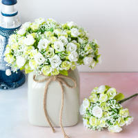 Bouquet De Rosas Artificiales 1 Pieza 21 Cabezas 7 Ramas Pequeño Bouquet De Flores Sin Vaso Para Bodas Decoración Del Hogar - details 3