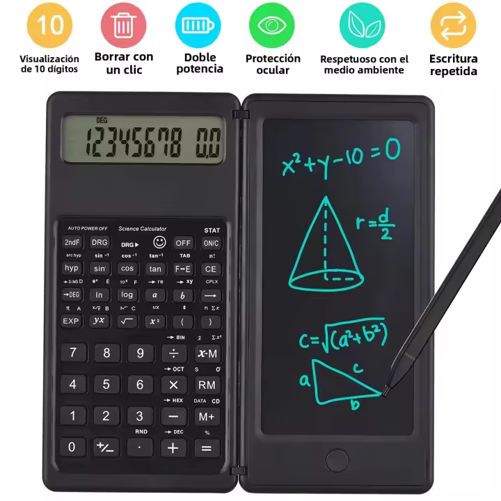 Calculadora Científica Plegable Con Pantalla Digital De 10 Dígitos Y Tabla Escribible Erasable Para Matemáticas - 1