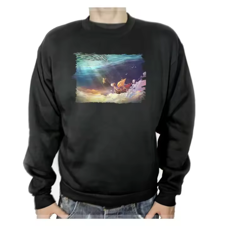 MERCHANDMANIA SUDADERA NEGRA thousand sunny barco pirata mar one piece luffy adulto poliester algodón sweatshirt - 1