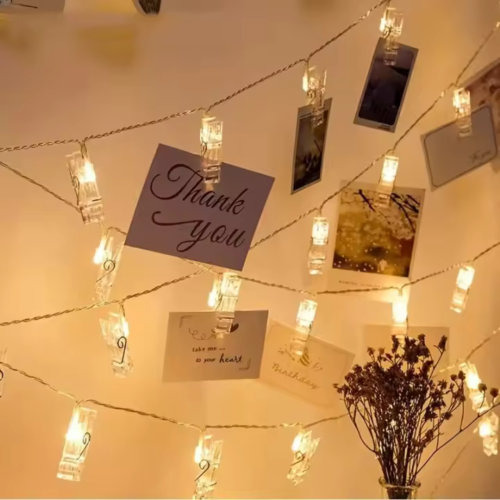Luces De Cadena LED Para Decoración De Bodas Y Cumpleaños 1.5M/3M/6M/10M Con Clip Fotográfico Y Batería Incluida - 1