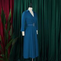 Vestido Elegante Para Oficina Para Mujer Cuello Redondo V Cintura Ajustada Pleated Midi Formal Business Work Dress OL - details 3