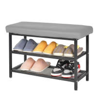ALLINLIFE Banco Zapatero, Banco tapizado para Zapatos, con cajón, 2 Filas para 6 Pares de Zapatos, Estructura de Acero, Industrial,Cojines de asiento blandos， Marrón Rústico y Gris,Blanco,Naranja - details 3