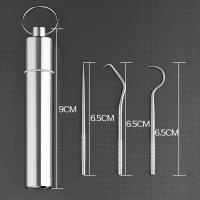 Set De 3 Piezas De Palillos Para Dientes En Acero Inoxidable Herramienta De Cuidado Dental Portátil Con Llavero Stonego - details 6