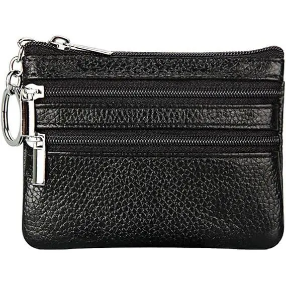 Monedero de piel auténtica para mujer con llavero - 1