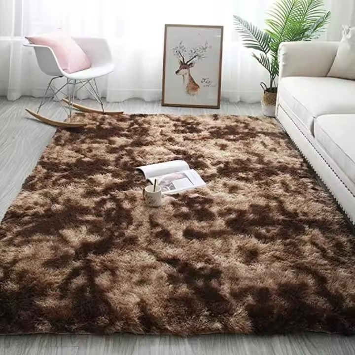 Alfombra De Dormitorio Alfombras Modernas De Sala De Estar Alfombra Peluda Suave Y Mullida Alfombra Extra Suave Y Cómoda Alfombra Gruesa Mullida Antideslizante para Interiores para Sala De Estar (Marrón Blanco, 140*200cm)-Sunny - 1