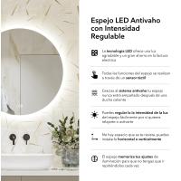 Espejo Baño LED 80, 90 y 100 Cm - Retroiluminado - Antivaho - Interruptor Táctil - Impermeable IP44 - UBUD - details 0