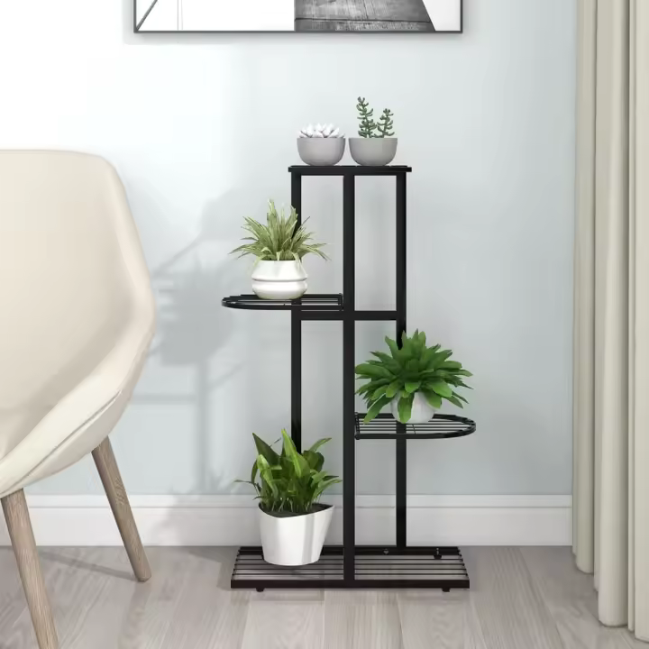 Soporte de flores de 4 estantes de metal negro 43x22x76 cm - 1