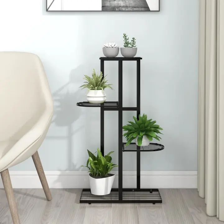 Soporte de flores de 4 estantes de metal negro 43x22x76 cm - 1