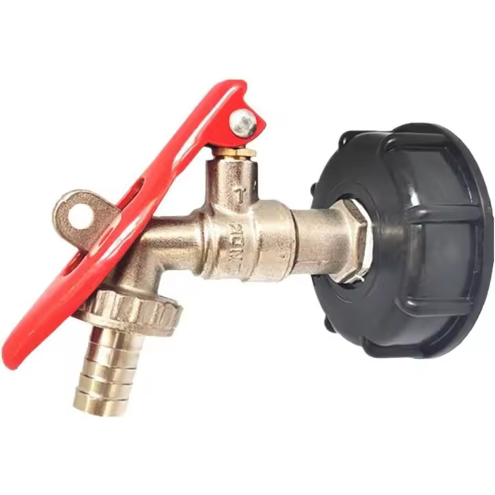 Adaptador de tanque IBC, S60X6 Adaptador de drenaje bloqueable de tanque IBC a grifo con manguera de 1/2" - 1