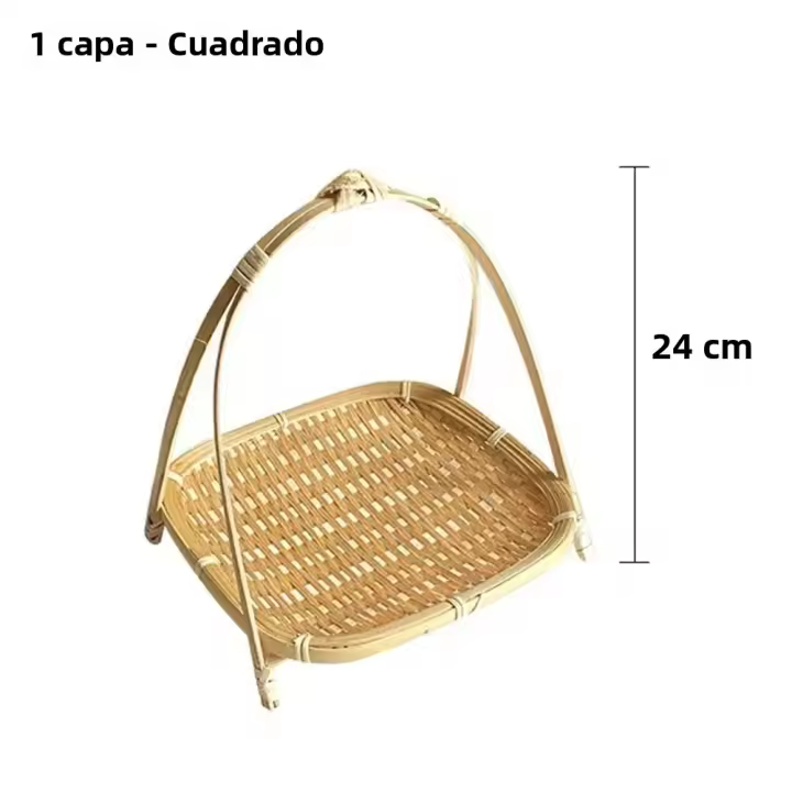 Cesta De Frutas Hecha a Mano Con Paja De Bambú Estante De Almacenamiento Para Cocina Tamaño 1/2/3 Capas Bandeja De Servicio Decorativa - 1