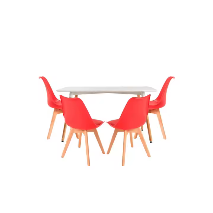 Conjunto Mesa Tower Rectangular 120 x 80 cm Blanca y Pack 4 Sillas Synk Basic - Rojo - 1