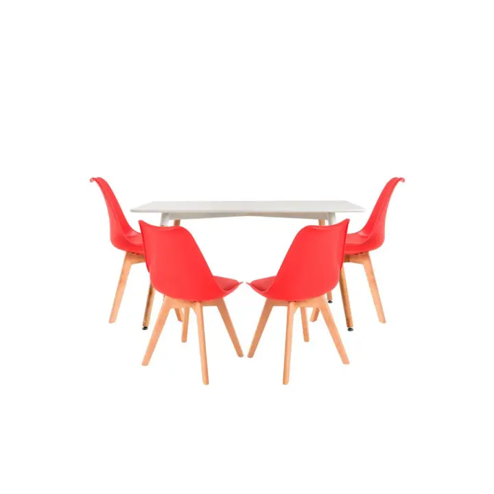 Conjunto Mesa Tower Rectangular 120 x 80 cm Blanca y Pack 4 Sillas Synk Basic - Rojo - 1