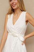 VESTIDO IBICENCO CINTA - Vestido Asimétrico Blanco, Calado, Algodón, Primavera Verano para Mujer - details 0