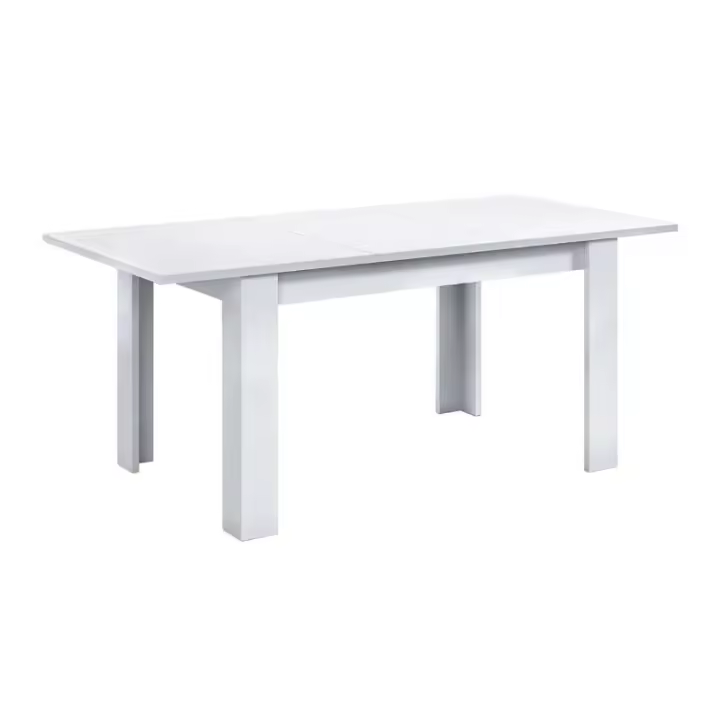 Meimon Mesa de comedor extensible KENDRA en color Blanco Artik, fabricada en tablero de partículas melaminizado TIPO E1 con cantos de PVC, apertura mediante guías metálicas, tacos ABS y cierre metálico; medidas 140-190x90x78 cm - 1