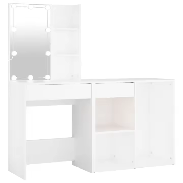 vidaXL Tocador con LED y armario madera contrachapada blanco - 1