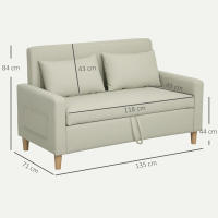 HOMCOM Sofá de 2 Plazas Tapizado en Lino Sintético con Espacio de Almacenamiento, Sofá Moderno con 2 Almohadas, Bolsillo y Patas de Madera, Carga 240 kg para Dormitorio, Salón 135x71x84 cm - details 3