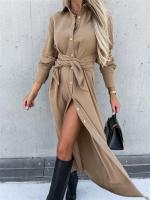 Vestido Largo Para Mujer De Otoño E Invierno Con Cuello V Y Botones Estilo Oficina Midi Color Sólido Cardigan De Manga Larga Tamaño S-3XL - details 4