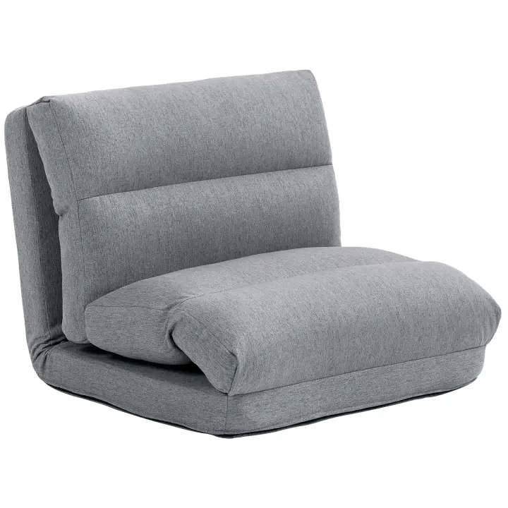 Silla de Suelo plegable con respaldo regulable en 6 Grados, asiento Grueso del asiento, función Cama, aspecto Lino, 70x41x56 cm, Gris - 1