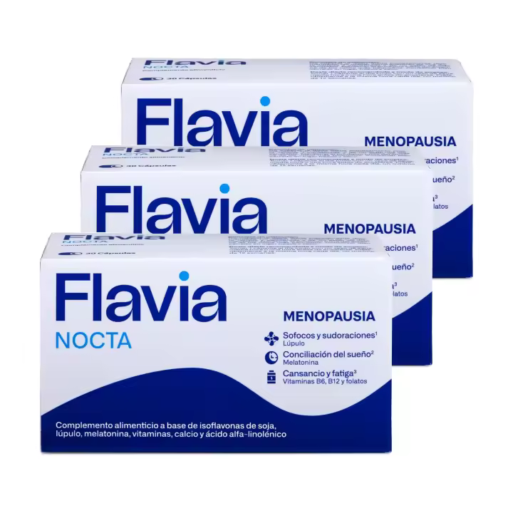 FLAVIA NOCTA - Pack 3 x 30 Comprimidos, Alivia los Síntomas de la Menopausia, con Isoflavonas de Soja y Melatonina, Mejora el Sueño, Bienestar de los Huesos, Disminuye Cansancio y Fatiga, con Estudios Clínicos, de Lacer - 1