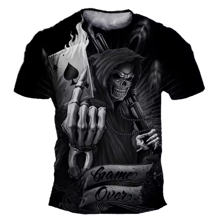 Camiseta De Halloween Para Hombres Estilo Hip Hop Y Streetwear Camiseta De Calavera Sobredimensionada Casual Manga Corta Te De Poliéster Y Spandex - 1