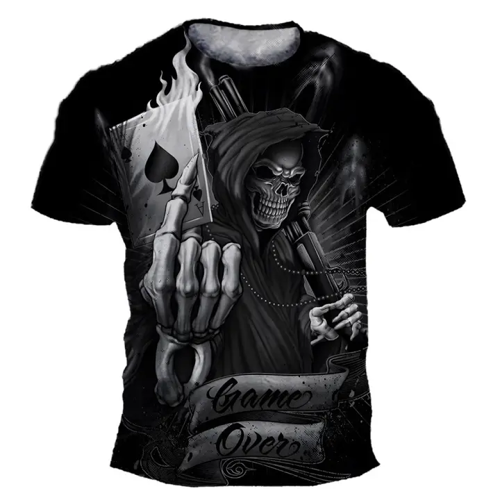 Camiseta De Halloween Para Hombres Estilo Hip Hop Y Streetwear Camiseta De Calavera Sobredimensionada Casual Manga Corta Te De Poliéster Y Spandex - 1