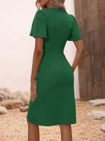Vestido De Falda Irregular Para Mujer Con Cintura Definida Y Cuello En V Estilo Europeo Y Americano Vestido De Oficina De Rodilla - details 5