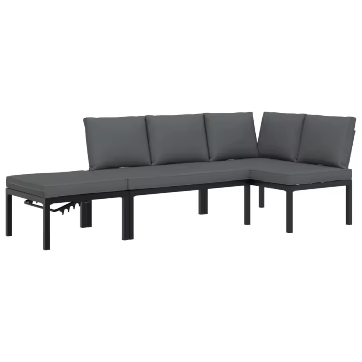 vidaXL Set de sofás de jardín con cojines 3 piezas aluminio negro - 1