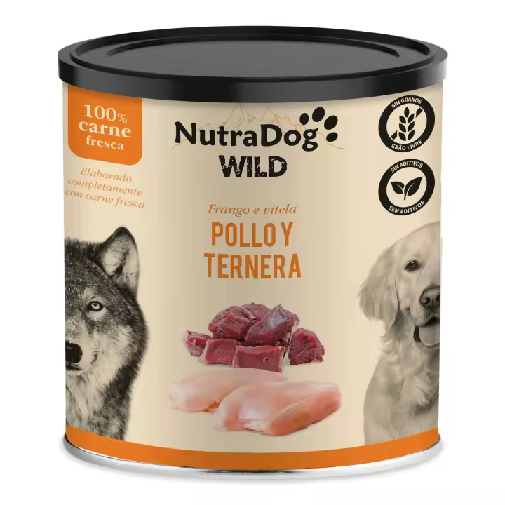 Lata de pollo y ternera para perros NutraDog WILD 800g 8 LATAS - 1