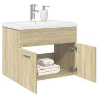 vidaXL Mueble con lavabo madera de ingeniería en color Blanco/Gris hormigón/Negro y más | almacenamiento funcional diseño moderno para baño dormitorio sala - details 3