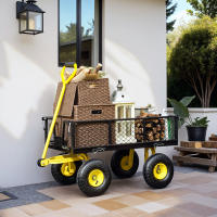 Outsunny Carro de Jardín Basculante Carga 200 kg Carro para Playa con Paneles Laterales Desmontables Mango Giratorio de 180° y 4 Ruedas Neumáticas Grandes de Goma Negro y Amarillo - details 1