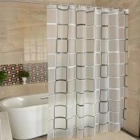 Cortina De Ducha De Baño Impermeable PEVA Moderna Con Patrón Geométrico Y Cuadros Estilo Rústico Decoración Familiar Translúcida - details 0