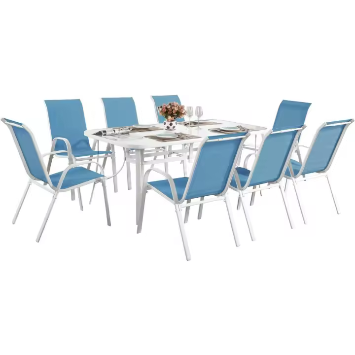 Conjunto De Jardín Mesa + 8 sillas de Textileno "Córdoba XL"  - Azul - 1