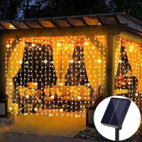 Curtain String Lights Solares Para Exterior Decoración De Jardín Puente De Boda Fiesta De Navidad Y San Valentín Luz Colgante Para Ventana De Palacio - details 0