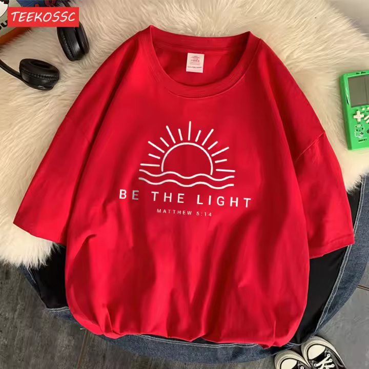 Camiseta De Algodón De Alta Calidad Para Hombre Con Diseño Gráfico De 'Ser La Luz' Matthew 5:14 Estilo Casual Veraniego Manga Corta Cuello Redondo - 1