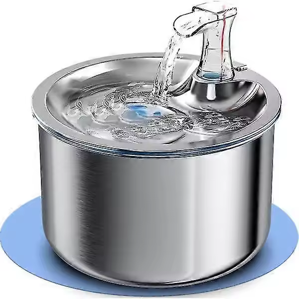 Fuente de Agua para Gatos Fuente de Agua de ACERO INOXIDABLE 2L para mascotas con dispensador de Escala anti-seca de flujo de Agua ajustable - 1