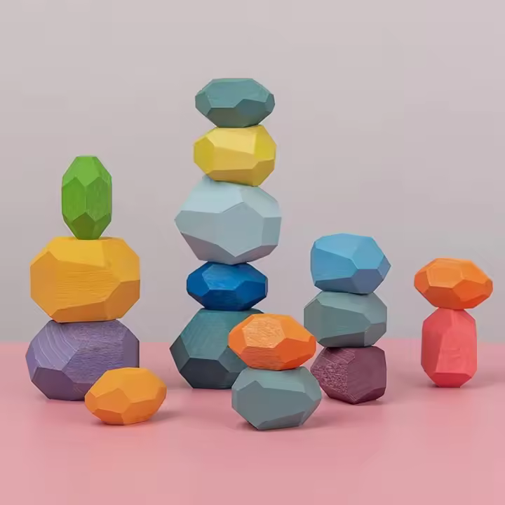 Juguetes apilables de madera Piedras Juguete para niños pequeños, Juego de bloques de construcción naturales livianos, Juego de rompecabezas educativo de rocas de colores para niños Regalo de Navidad - 1
