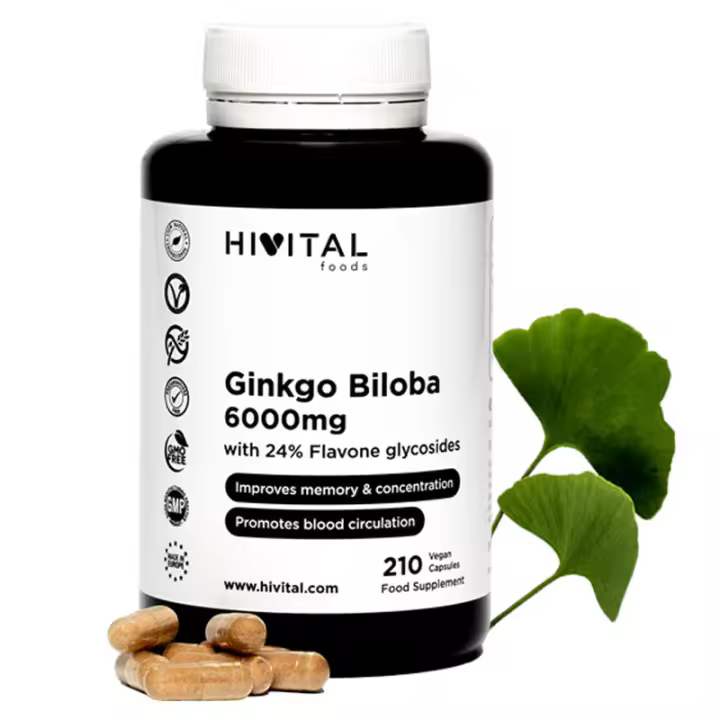 Ginkgo Biloba 6000 mg. 210 cápsulas veganas para 7 meses. Hivital - 1