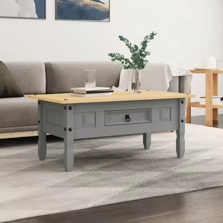 vidaXL Mesa de centro Corona Range pino mexicano gris 100x55x44 cm - 1