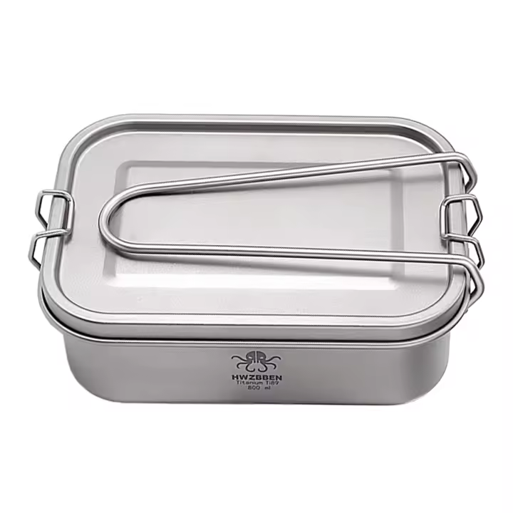 Caja De Almuerzo De Titanio Para Camping 800ml Caja De Alimentos Rectangular De Almacenamiento Exterior Sin Platos Ni Bolsa Aislante - 1