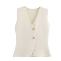 Conjunto De Vestido Y Falda Larga De Punto Para Mujer Estilo Moderno Y Elegante Primavera 2024 Sin Mangas Cuello En V Cierre Único - details 8