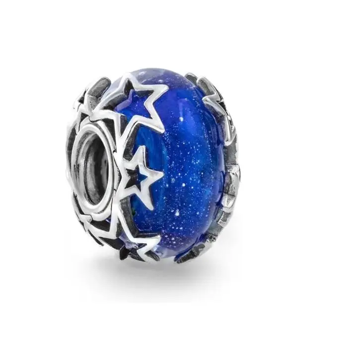 Pandora Charm Murano-Glas Momentos 'Sterne' Silber, Blau 790015 C00 - 1