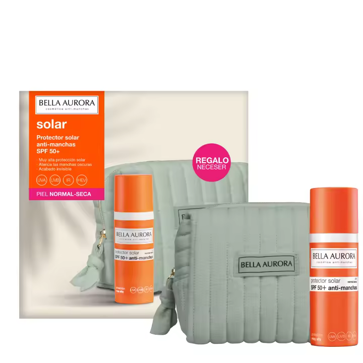 BELLA AURORA Pack Fluido Solar SPF50+ para Piel Normal-Seca | Protector Solar Facial Anti-Manchas con Alta Protección UVA, UVB, IR y HEV | 50 ml + Neceser Regalo - 1