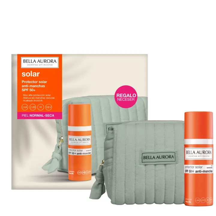 BELLA AURORA Pack Fluido Solar SPF50+ para Piel Normal-Seca | Protector Solar Facial Anti-Manchas con Alta Protección UVA, UVB, IR y HEV | 50 ml + Neceser Regalo - 1