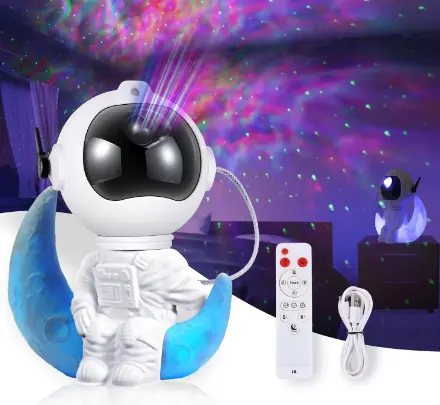 Lámpara De Noche Proyectora De Astronauta Sentado Nuevo Luna Con Nebulosa Estelar Decorativa Para Habitación De Niños Luz Atmosférica De Estrella - 1